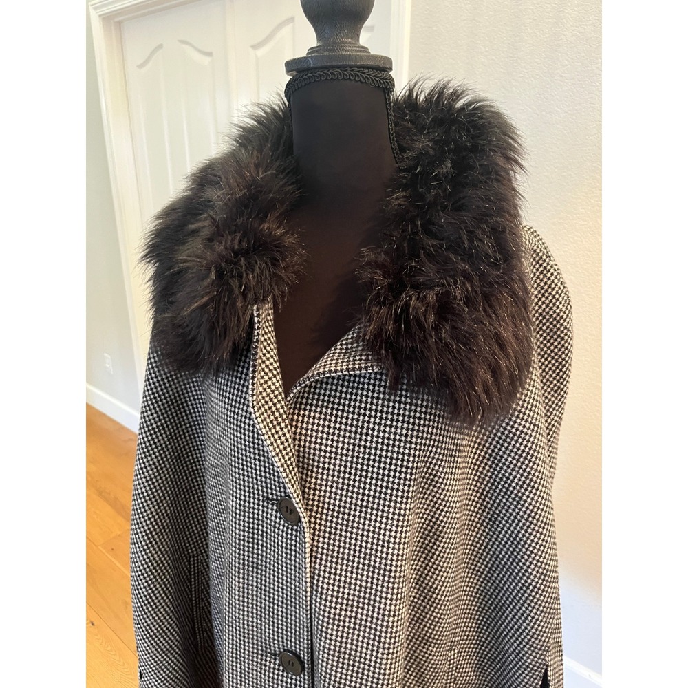 Houndstooth Cape Coat Faux Fur Collar Wool Blend Dark Academia Gothic Jacket XL